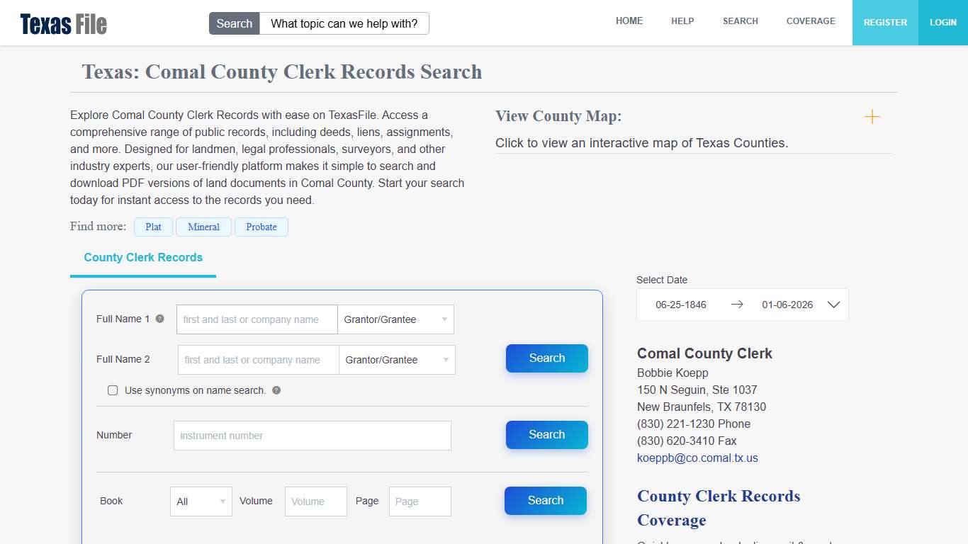 Comal County Clerk Records Search | TexasFile